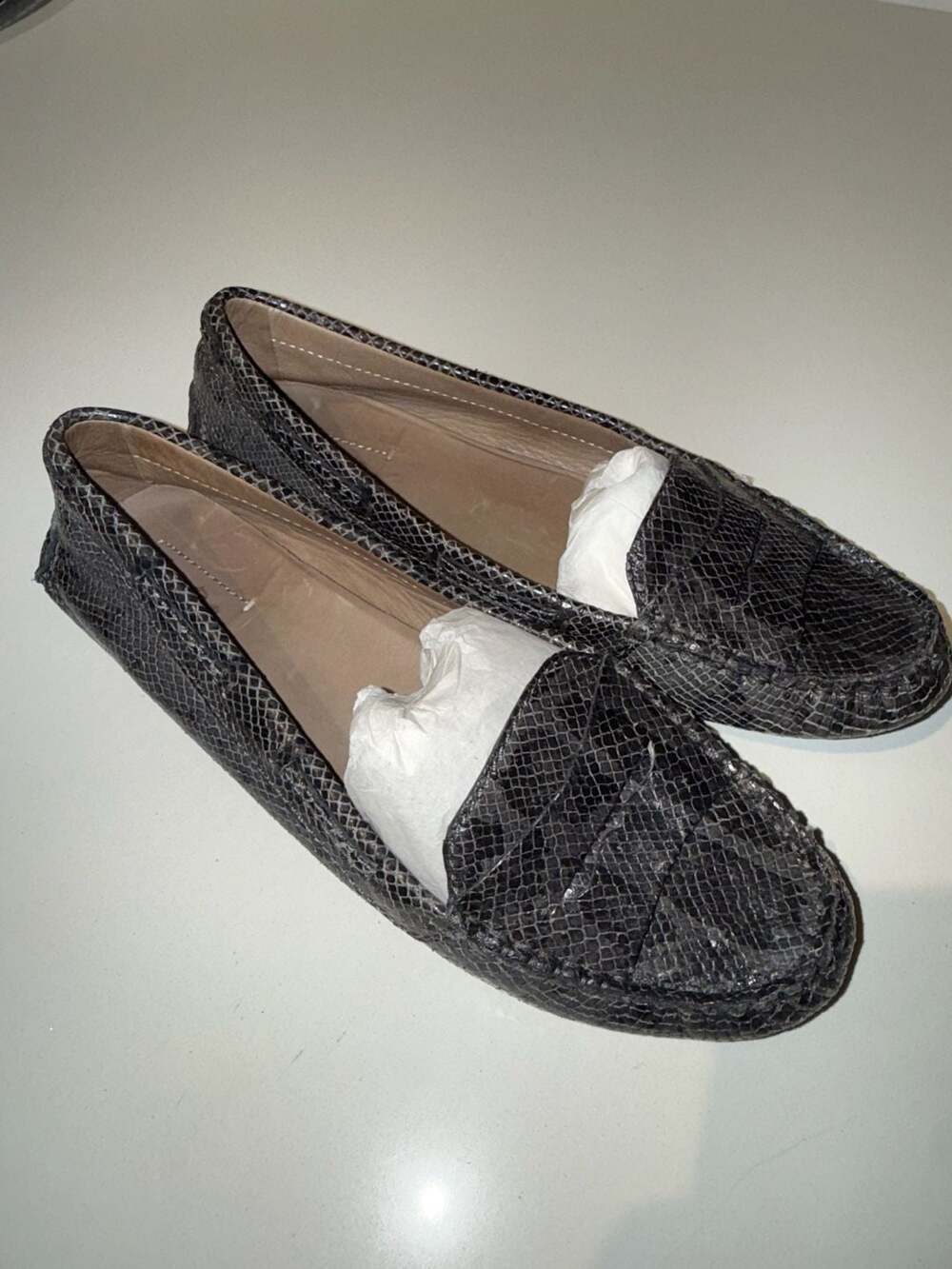Massimo Dutti Snakeskin Print Leather Loafers Size 41